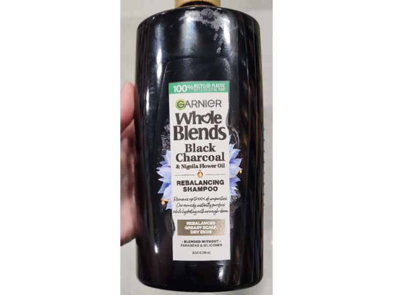 Garnier Whole Blends Rebalancing Shampoo, Black Charcoal & Nigella Flower Oil, 26.6 fl oz/786 mL