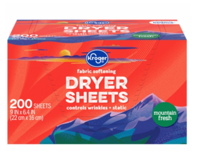 Kroger Fabric Softening Dryer Sheets, Mountain Fresh, 200 Count