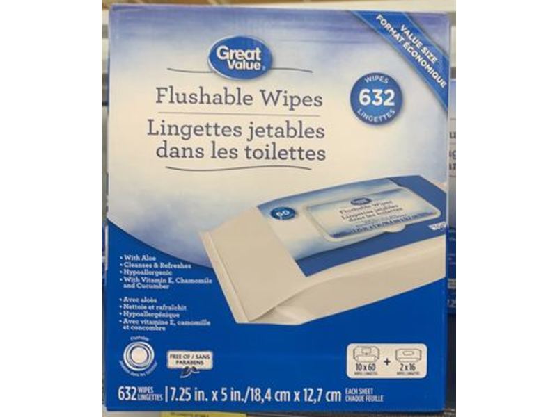 Great Value Flushable Wipes, 632 Count