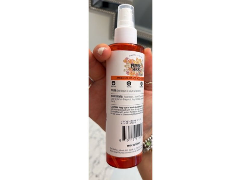 Power Stick Amber Rouge Body & Hair Mist, Jasmine, Saffron & Amberwood, 6 fl oz/177 mL