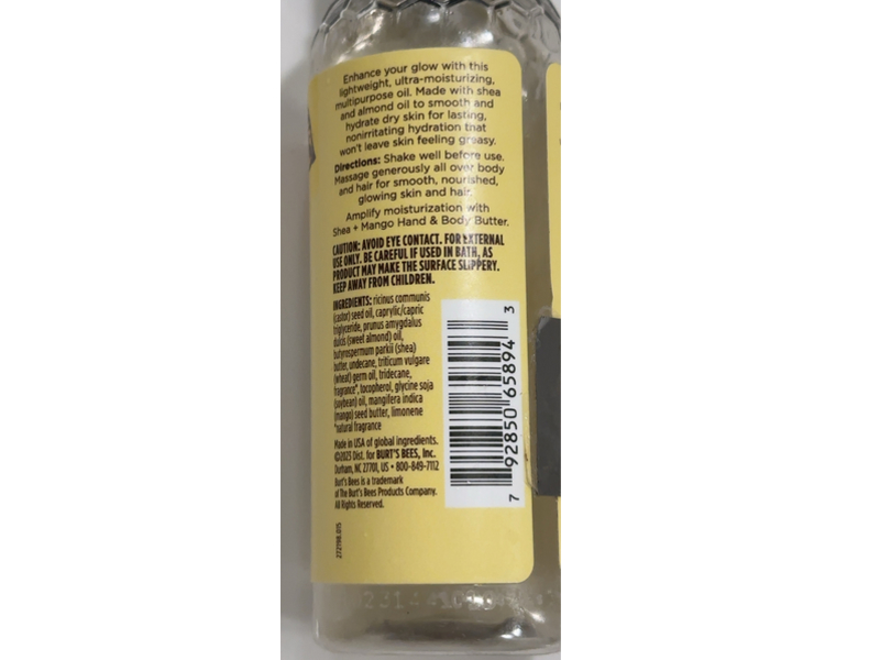 Burt's Bees Glowing Body Oil, Shea & Mango, 5 fl oz/147.8 mL
