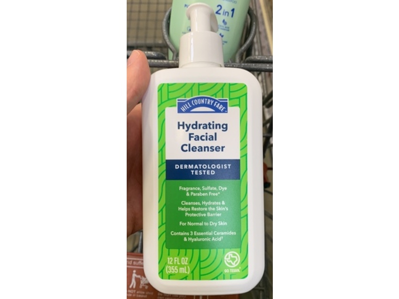 Hill Country Fare Hydrating Facial Cleanser, Ceramides & Hyaluronic Acid, 12 fl oz/355 mL