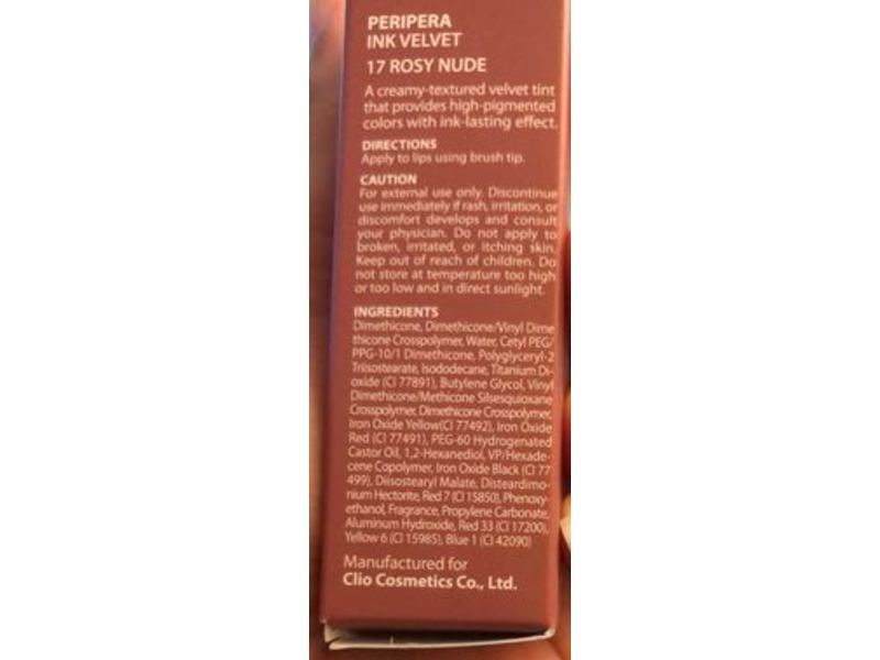 Peripera Ink The Velvet Lip Tint – Shade 17 Rosy Nude, High Pigment, Long-Lasting, K-Beauty