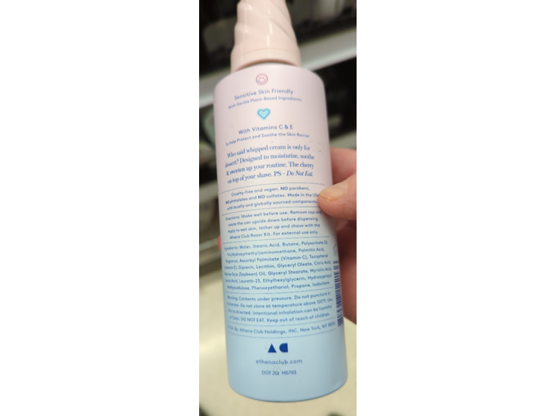 Athena Club Whipped Shave Cream, Vanilla Cocoon, 6.7 oz/189 g