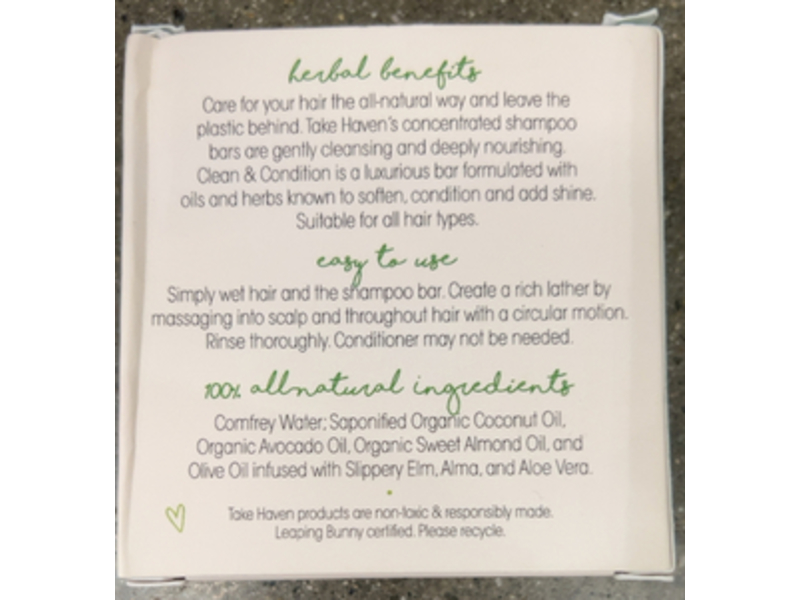 Take Haven Clean & Condition Shampoo + Conditioner Bar, Unscented, 4 oz/113 g