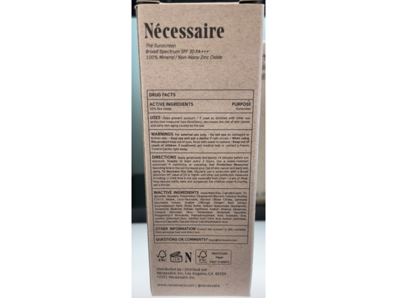 Necessaire The Sunscreen, SPF 30, 1.7 fl oz/50mL