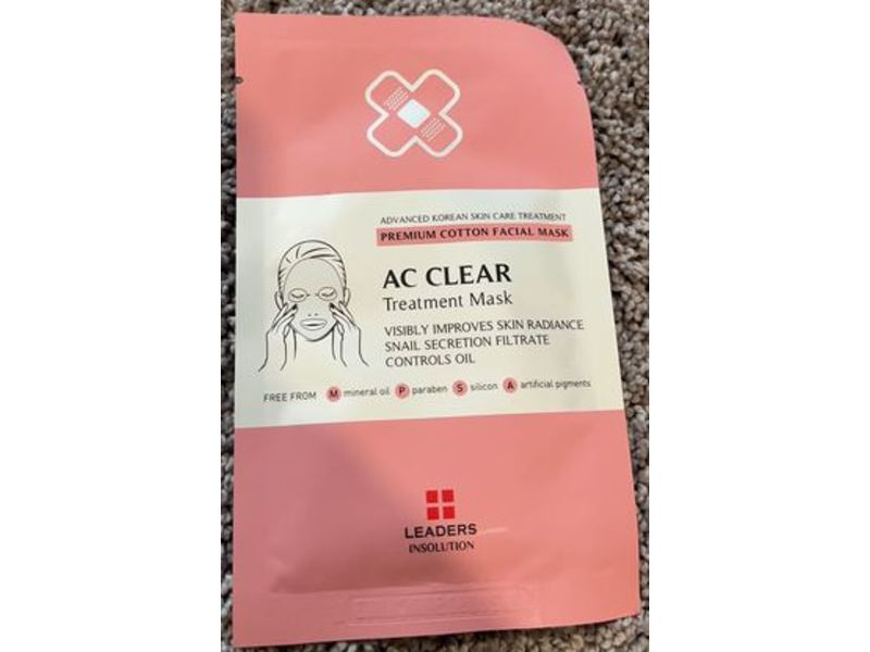 Leaders Ac Clear Treatment Cotton Mask, Paraben Free, 0.84 fl oz/25 mL