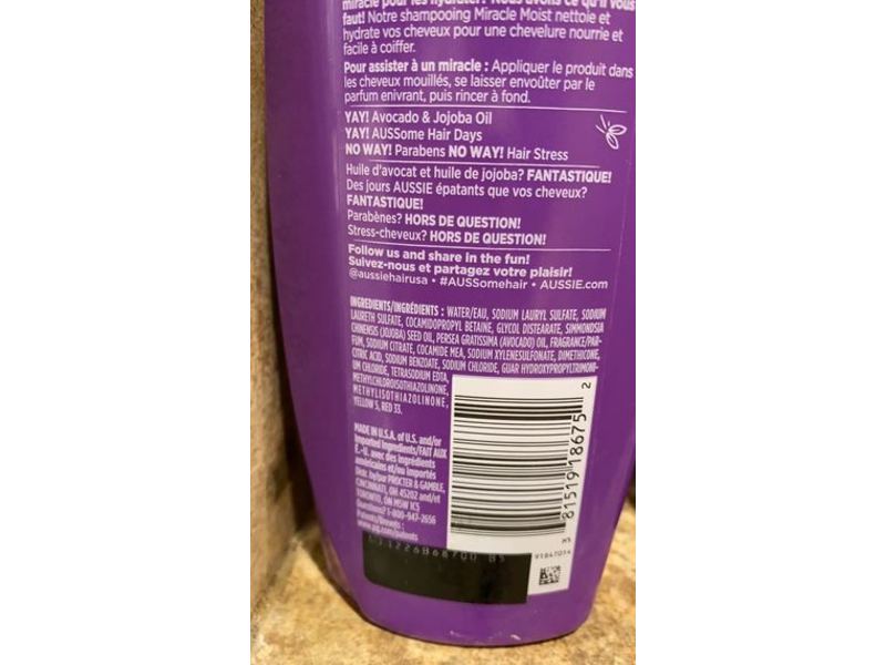 Aussie Miracle Moist Shampoo, Avocado & Jojoba, 12.1 fl oz/360 mL