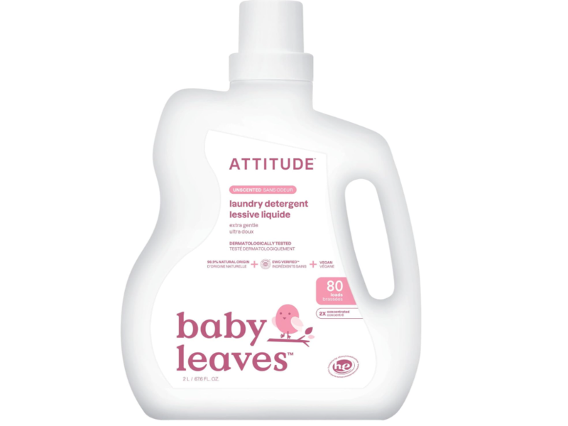 Attitude Baby Leaves Laundry Detergent, Unscented, 80 Loads, 67.6 fl oz/2 L