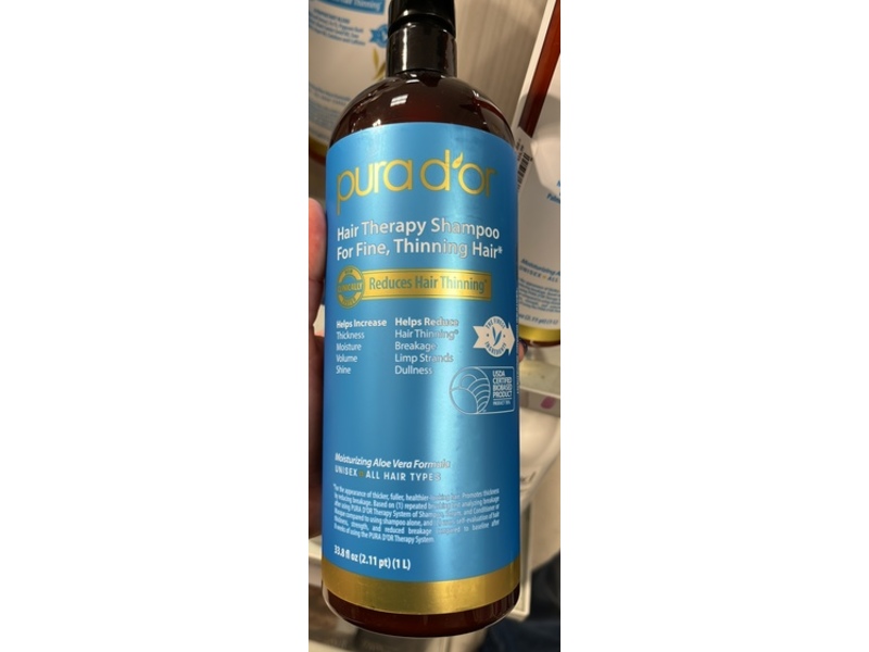 Pura D'or Hair Therapy Shampoo, Aloe Vera Formula, 33.8 fl oz/1 L
