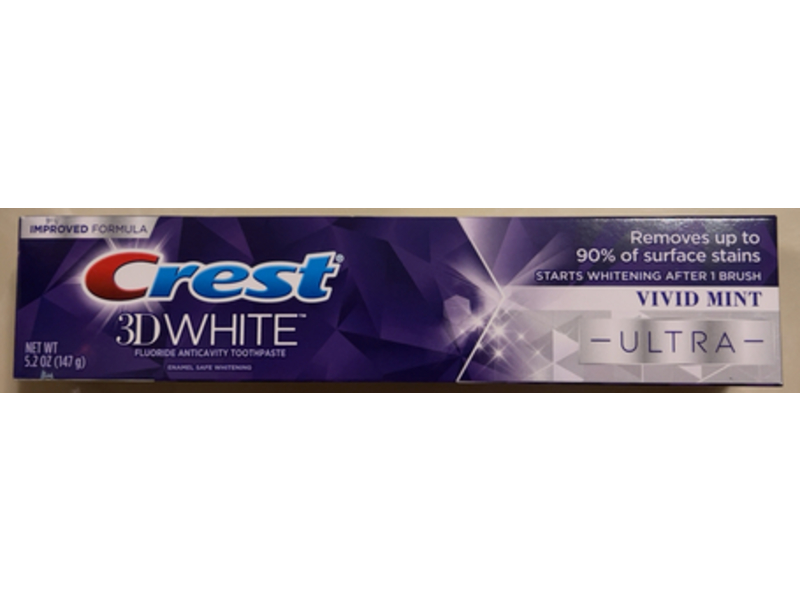 Crest 3D White Ultra Whitening Toothpaste, Vivid Mint, 5.2 oz/147 g, Pack Of 5