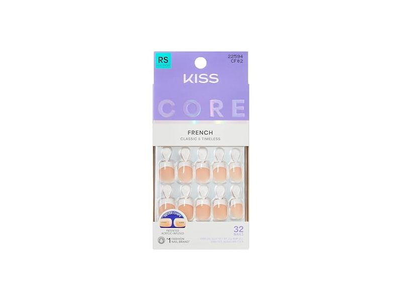 Kiss Core French Tip Press-On Nails, Squoval, If You Dare, 32 Count