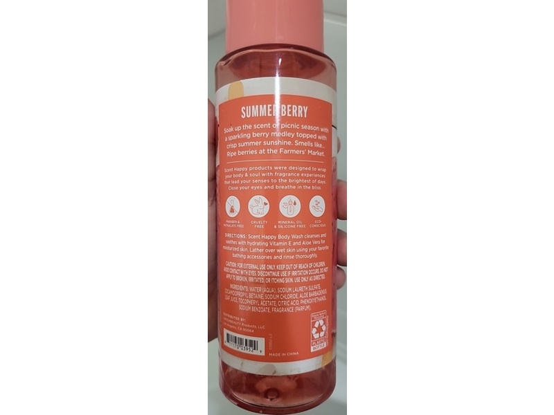 Scent Happy Summer Berry Body Wash, Raspberry & Strawberry, 13 oz/368.5 g