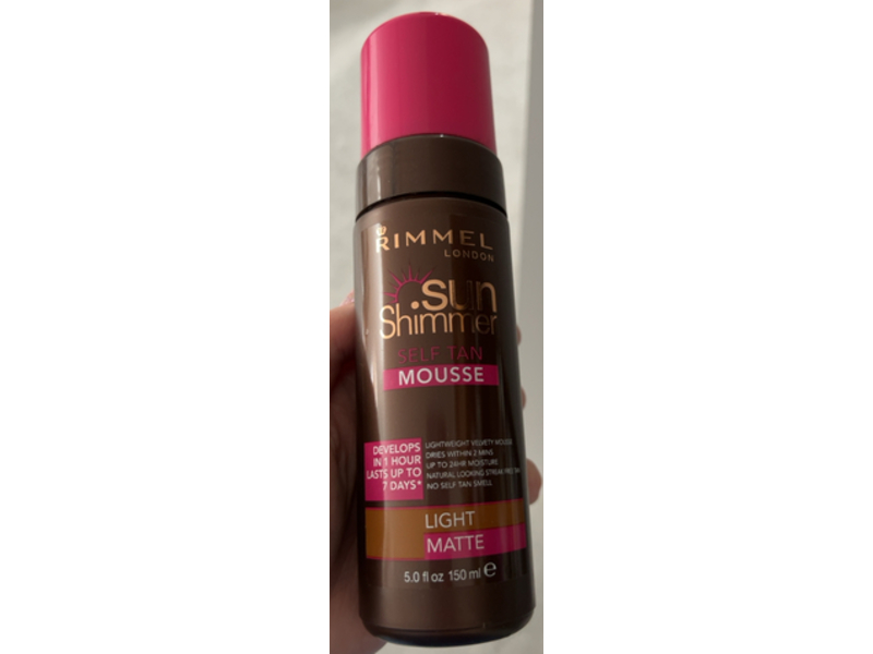 Rimmel London Sun Shimmer Self Tan Mousse, Light Matte, 5.0 fl oz/150 mL