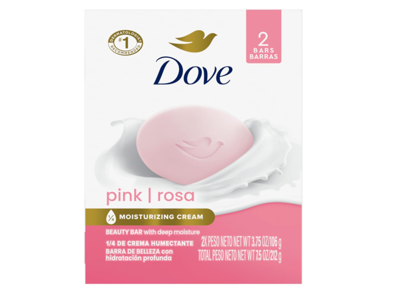 Dove Moisturizing Cream Beauty Bar, Pink Rosa, 3.75 oz/106 g, Count 2