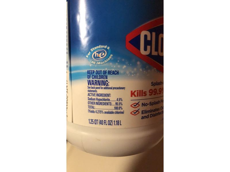 Clorox Splash-Less Bleach, Regular, 40 fl oz/1.18 L