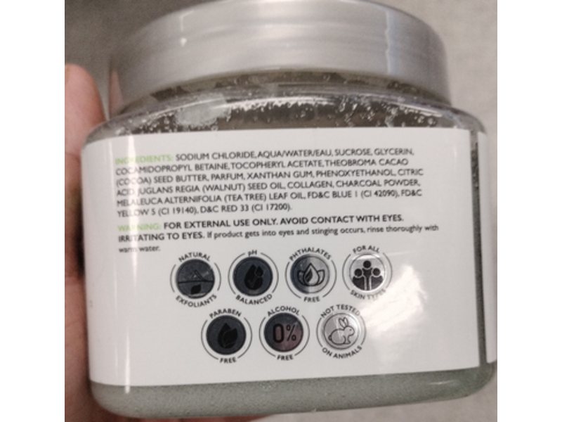 SPASCRIPTIONS Collagen Detoxifying Body Scrub, Charcoal & Tea Tree, 16.9 fl oz/500 mL