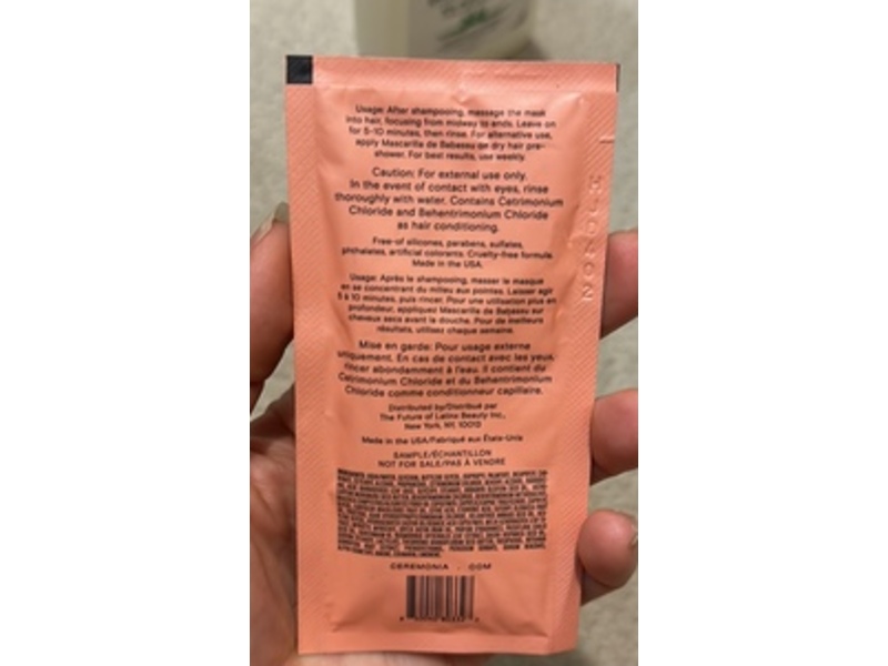 Ceremonia Deep Conditioning Hair Mask, Mascarilla De Babassu, 0.5 fl oz/15 mL