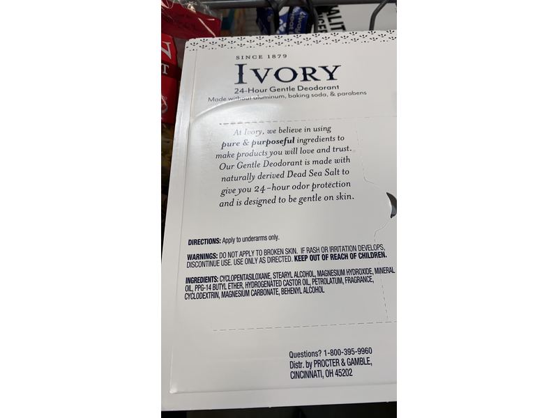 Ivory Gentle Deodorant, Hint Of Lavender, 2.4 oz/68 g