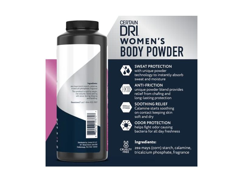 Certain Dri Women Body Powder, Calamine Scent, 8 oz/226 g