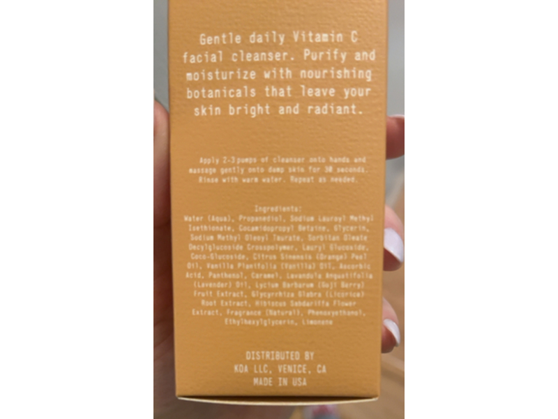 Koa Life Vit-C Brightening Cleanser, 3.4 fl oz/100 mL