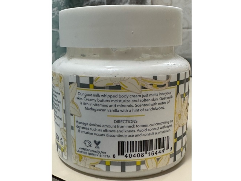 Beekman 1802 Pure Goat Milk Whipped Body Cream, Vanilla Absolute, 8 fl oz/236 mL