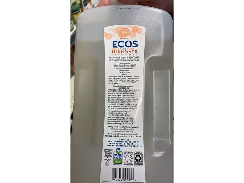 Ecos Hypoallergenic Dishmate Dish Soap Kit, Grapefruit, 2 Count