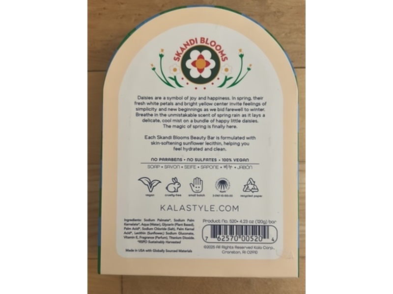 Kalastyle Swedish Dream Skandi Blooms Moisturizing Beauty Bar, Daisy, 4.23 oz/120 g