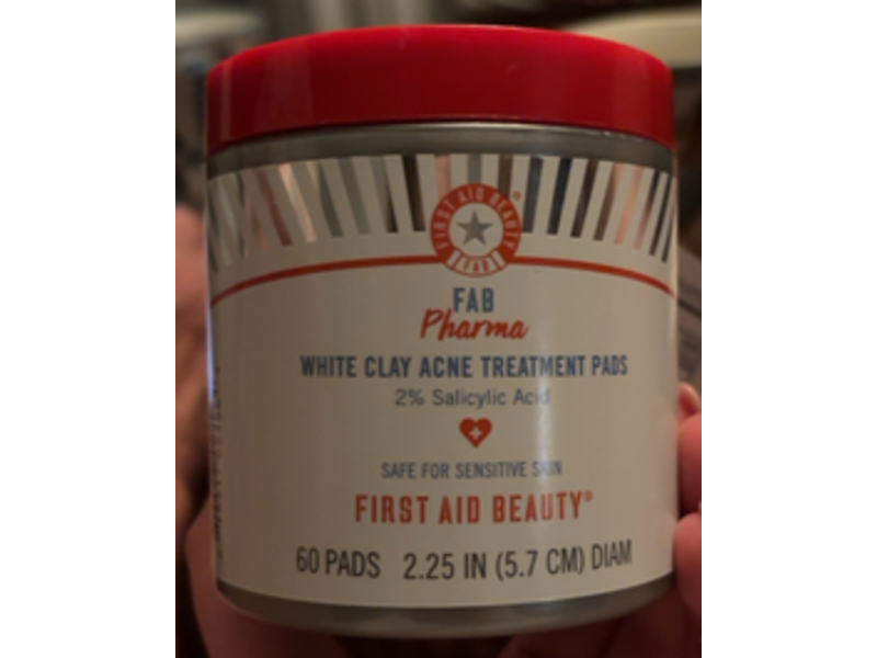 First Aid Beauty FAB Pharma White Clay Acne Treatment Pads, 2% Salicylic Acid, 60 Count