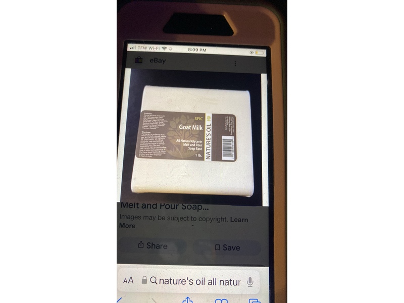 Nature's Oil All Natural Glycerin Melt and Pour Soap Base, Goat Milk, 1 lb