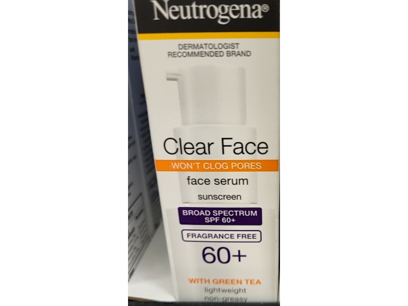 Neutrogena Clear Face Serum, Green Tea, SPF 60+, 1.7 fl oz/50 mL