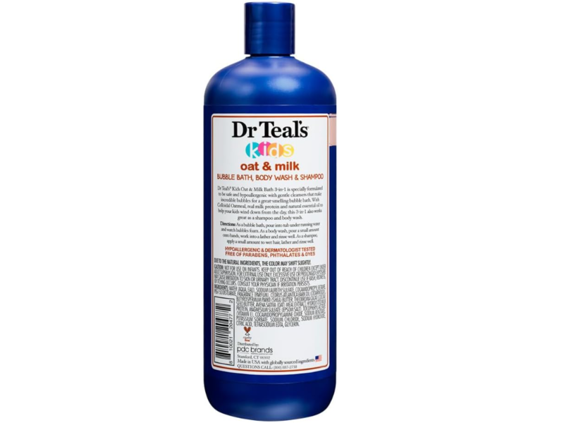 Dr. Teal's 3-In-1 Bubble Bath, Body Wash, & Shampoo, Oat & Milk, 20 fl oz/591 mL