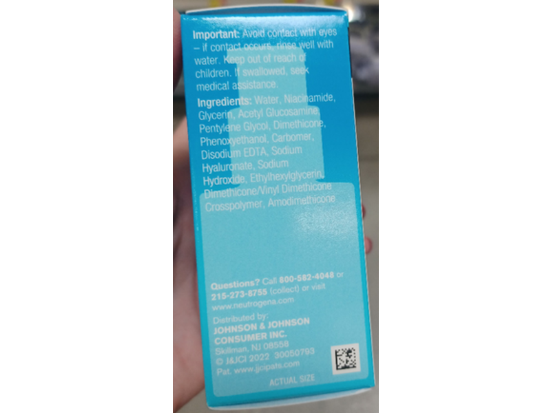 Neutrogena Hydro Boost+ Ninacinamide Serum, Hyaluronic Acid, 1.0 fl oz/29 mL