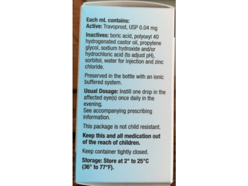 Travoprost Ophthalmic Solution, USP, 0.004%, (ionic buffered solution) 5 mL Mylan, Inc. (RX)