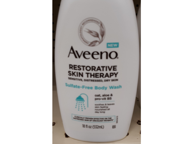 Aveeno Restorative Skin Therapy Sulphate-Free Body Wash, Oat, Aloe & Pro-Vit B5, 18 fl oz/532 mL