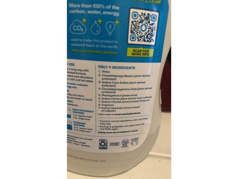 ECOS Laundry Detergent, Magnolia & Lily, 225 Loads, 2.25 fl oz/6.65 L