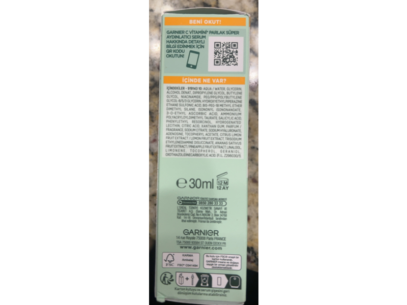 Garnier Bright Super Brightening Serum, Vitamin C, 30 mL