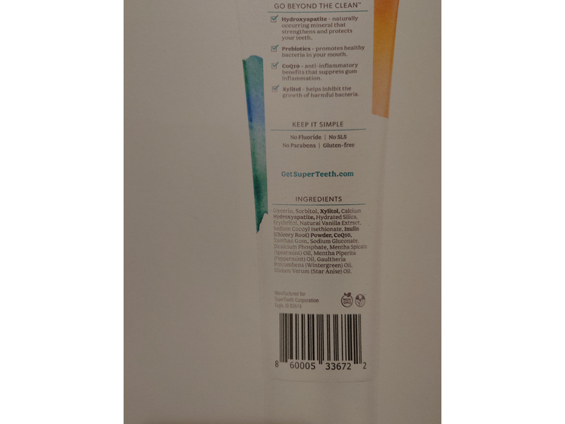 Super Teeth Prebiotic Mineral Toothpaste with Hydroxyapatite, Mint, 3.4 oz/96.4 g