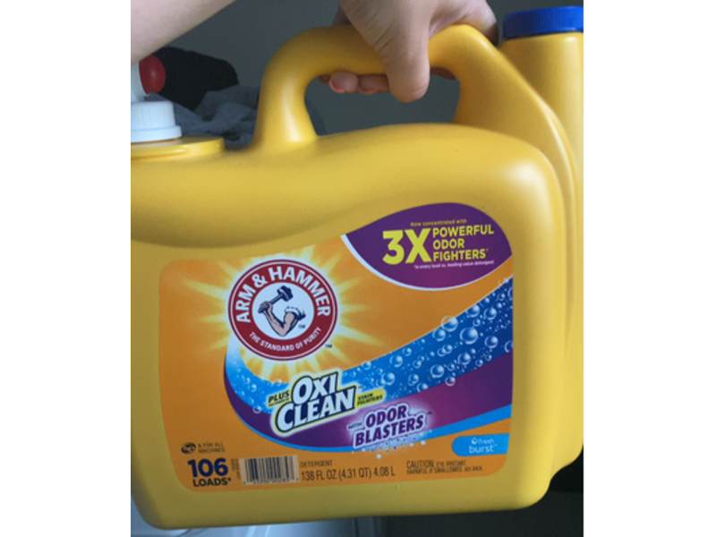 Arm & Hammer Plus OxiClean with Odor Blasters Liquid Laundry Detergent, Fresh Burst, 106 Loads, 138 fl oz/4.08 L
