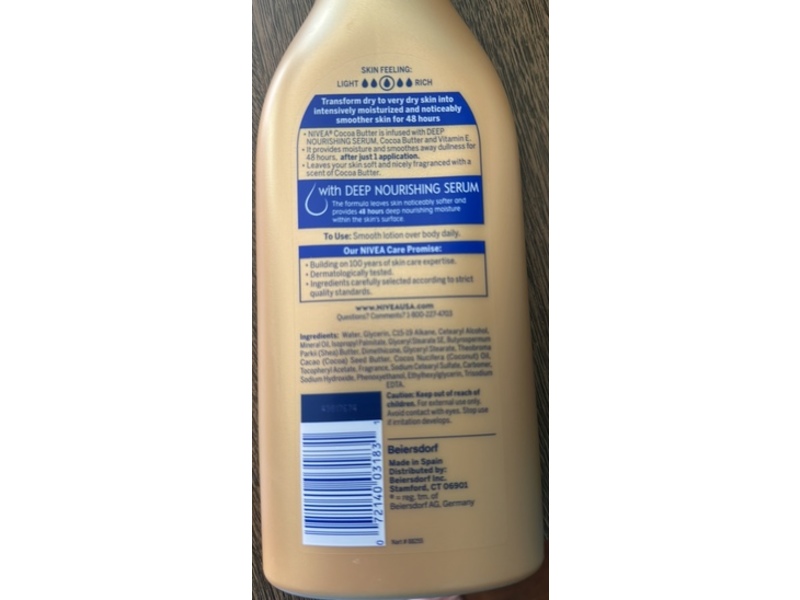 Nivea Body Lotion, Cocoa Butter, 20 fl oz/591 mL