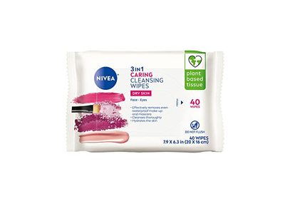 Nivea 3 In 1 Caring Cleansing Wipes, Dry Skin, 40 Count