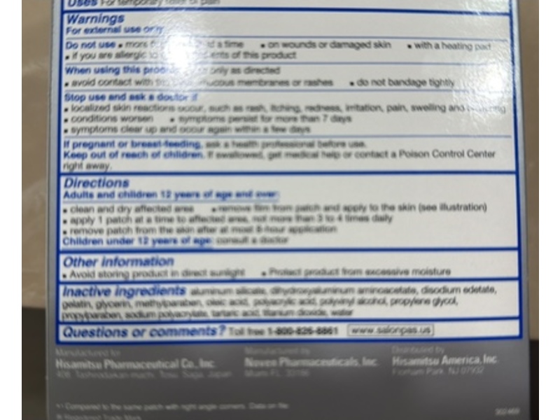 Salonpas Pain Relieving Gel-Patch, Lidocaine, 30 Count