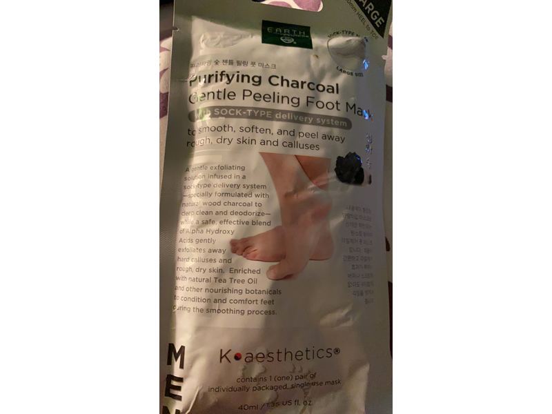 Earth Therapeutics Purifying Gentle Peeling Foot Mask, Charcoal, 1.35 fl oz/40 mL