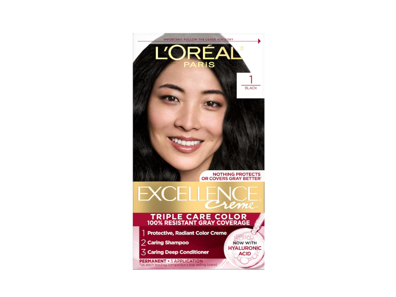 L'Oreal Paris Excellence Creme Permanent Hair Color Kit, 1 Black