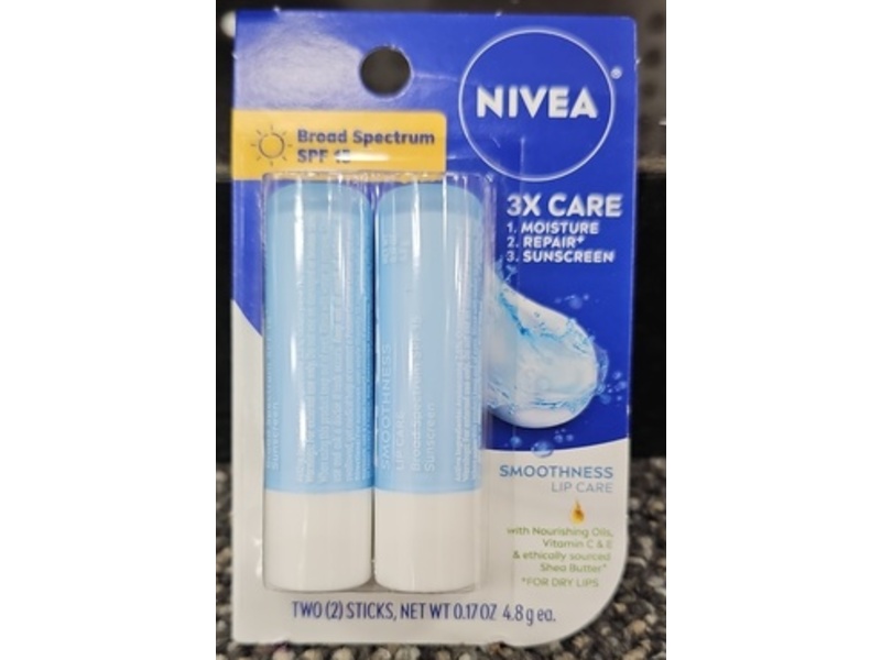 Nivea Smoothness Lip Care Sunscreen Lip Balm, SPF 15, 0.17 oz/4.8 g, 2Count