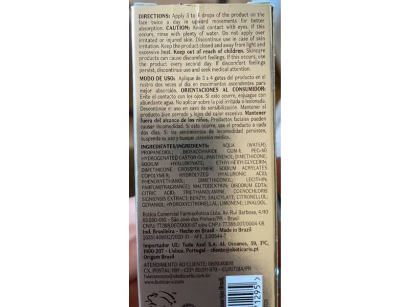 Oboticario Botik Hyaluronic Acid High Power Serum, 1.0 fl oz/30 mL