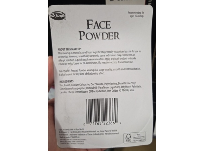 Fun World Face Powder, Black, 0.34 oz/9.6 g