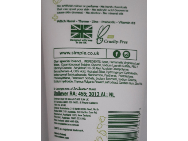 Simple Daily Skin Detox Purifying Facial Wash, 150 mL