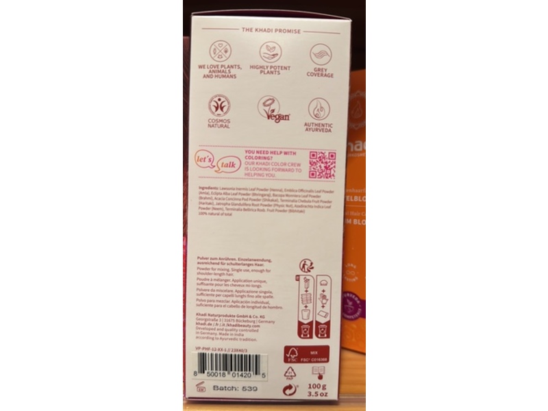 Khadi Hair Color, Henna, Amla & Jatropha, Auburn Red, 3.5 oz/100 g