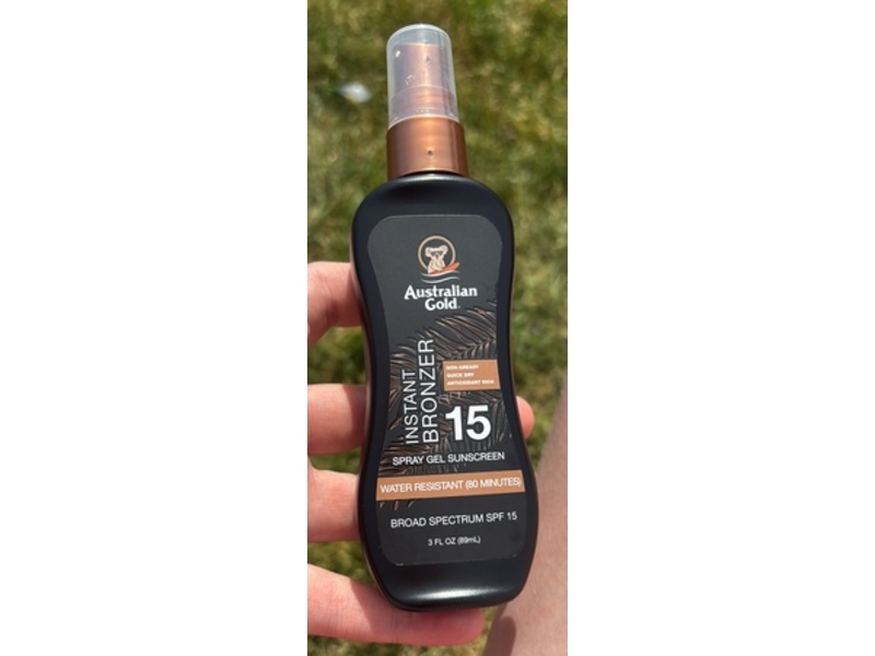 Australian Gold Instant Bronzer Spray Gel Sunscreen, SPF 15, 3 fl oz/86 mL
